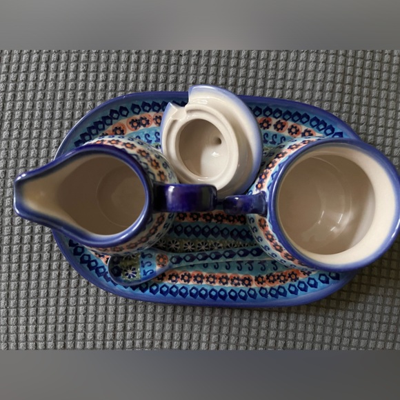 Polish Pottery Sugar Bowl and Cream Set - Picture 3 of 4